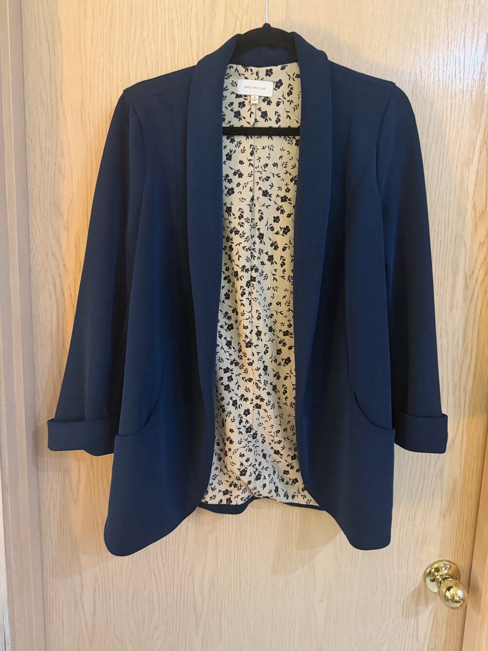 Skies Are Blue Navy Blazer Medium Floral Lined Open Front NWOT